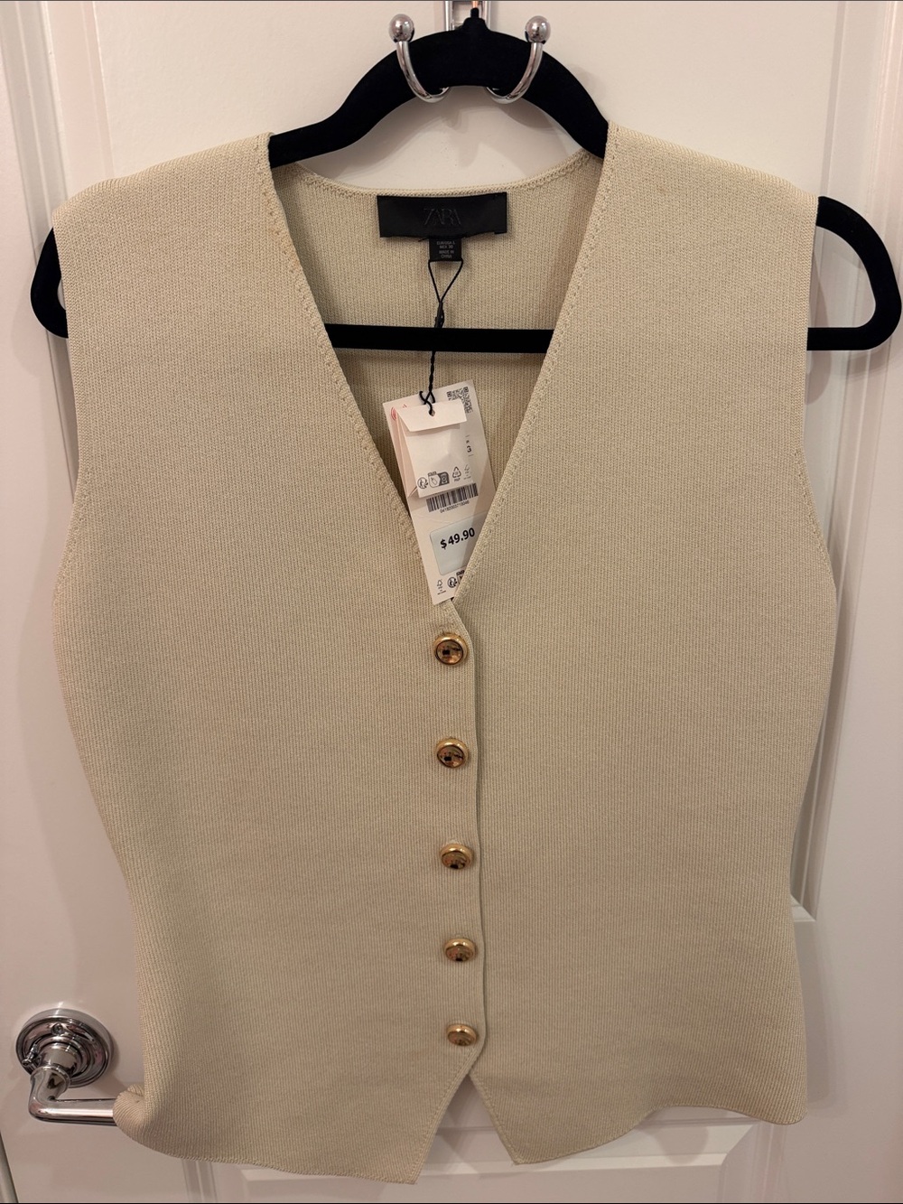 Zara Cream Button-Front Tailored Vest
